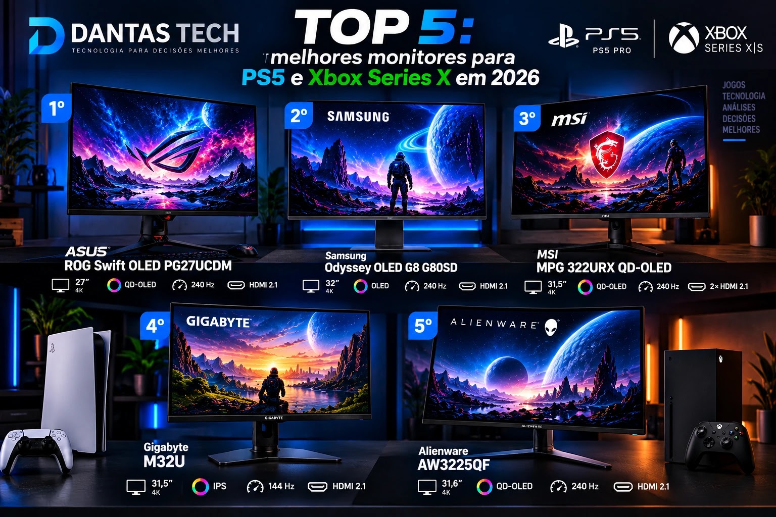Melhores Monitores Gamer para PS5 e Xbox Series X 2026 Melhores Monitores Gamer para PS5 e Xbox Series X 2026